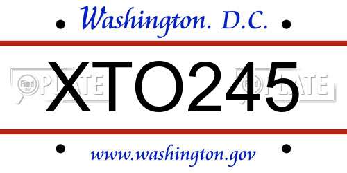 XTO245 District Of Columbia License Plate