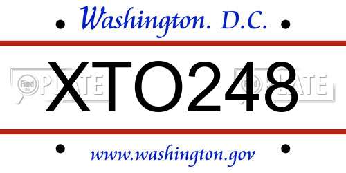 XTO248 District Of Columbia License Plate