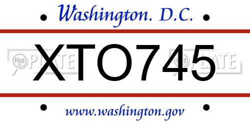 XTO745 District Of Columbia License Plate