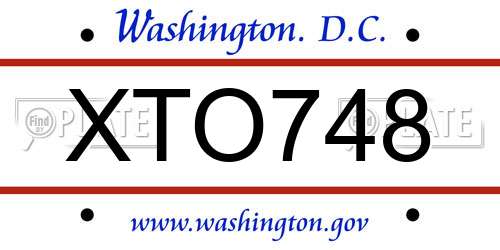 XTO748 District Of Columbia License Plate