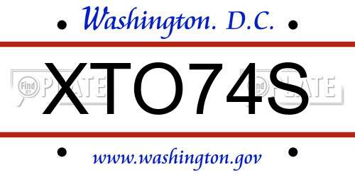 XTO74S District Of Columbia License Plate