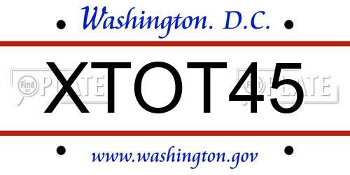 XTOT45 District Of Columbia License Plate