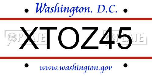 XTOZ45 District Of Columbia License Plate