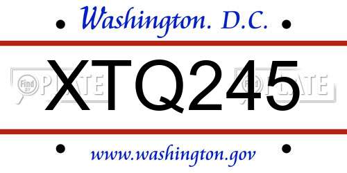 XTQ245 District Of Columbia License Plate