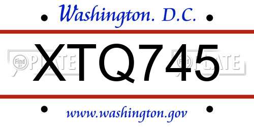 XTQ745 District Of Columbia License Plate