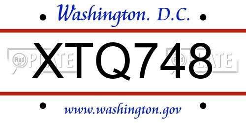 XTQ748 District Of Columbia License Plate