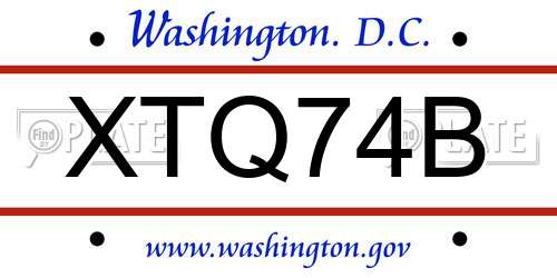 XTQ74B District Of Columbia License Plate