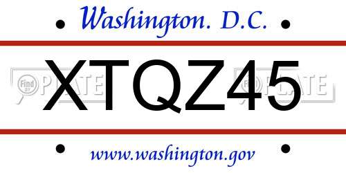 XTQZ45 District Of Columbia License Plate