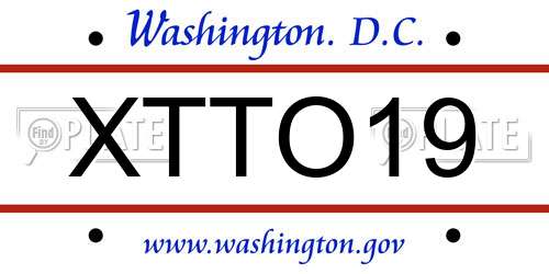 XTTO19 District Of Columbia License Plate