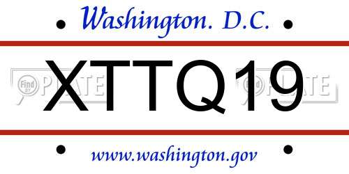 XTTQ19 District Of Columbia License Plate