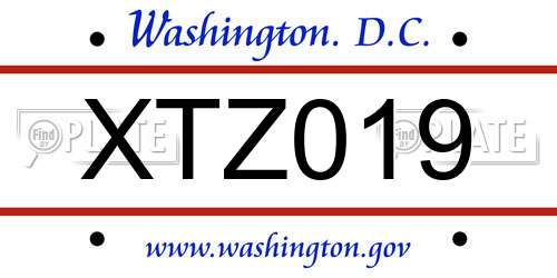 XTZ019 District Of Columbia License Plate