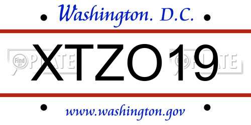 XTZO19 District Of Columbia License Plate