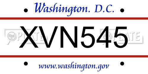 XVN545 District Of Columbia License Plate