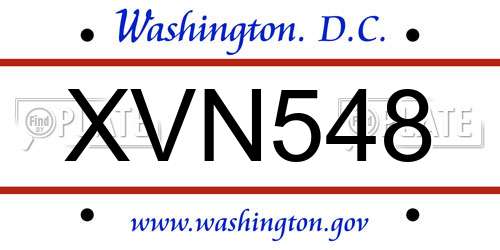 XVN548 District Of Columbia License Plate