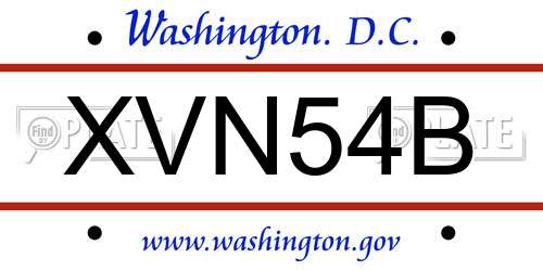 XVN54B District Of Columbia License Plate
