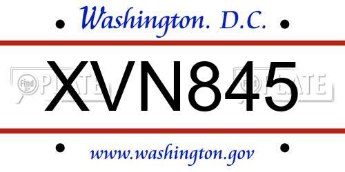 XVN845 District Of Columbia License Plate