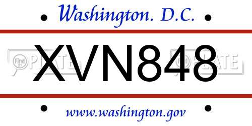 XVN848 District Of Columbia License Plate