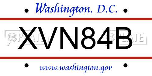 XVN84B District Of Columbia License Plate