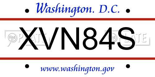 XVN84S District Of Columbia License Plate