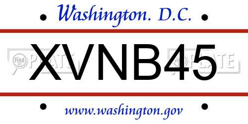XVNB45 District Of Columbia License Plate