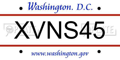 XVNS45 District Of Columbia License Plate