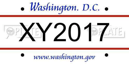 XY2017 District Of Columbia License Plate