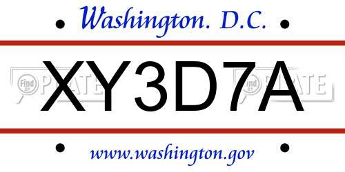 XY3D7A District Of Columbia License Plate
