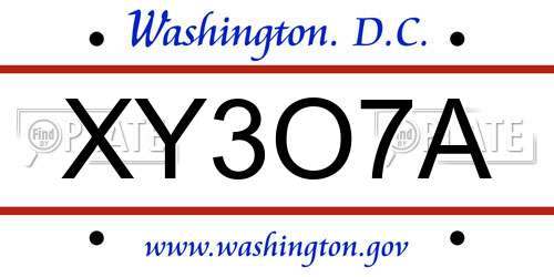 XY3O7A District Of Columbia License Plate