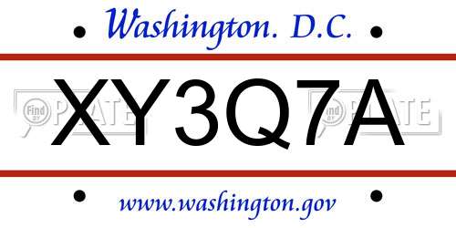 XY3Q7A District Of Columbia License Plate