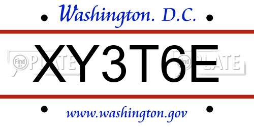 XY3T6E District Of Columbia License Plate