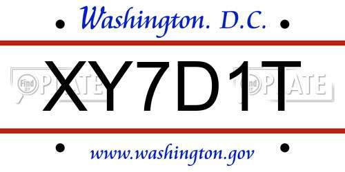 XY7D1T District Of Columbia License Plate