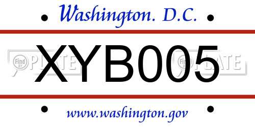 XYB005 District Of Columbia License Plate