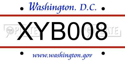 XYB008 District Of Columbia License Plate
