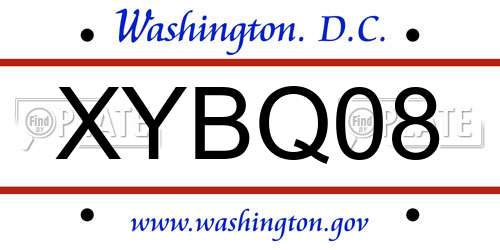 XYBQ08 District Of Columbia License Plate