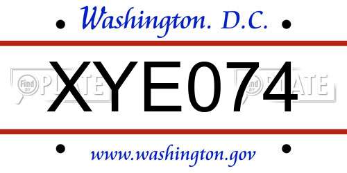 XYE074 District Of Columbia License Plate