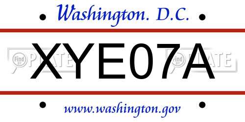XYE07A District Of Columbia License Plate