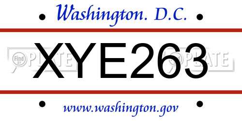 XYE263 District Of Columbia License Plate
