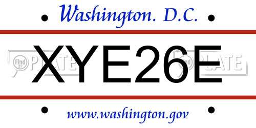XYE26E District Of Columbia License Plate