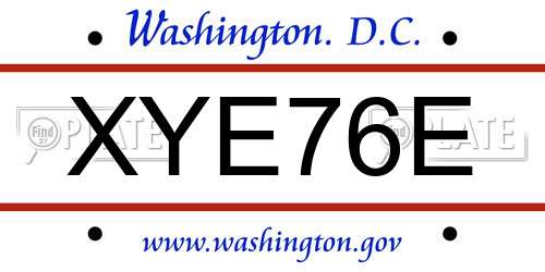 XYE76E District Of Columbia License Plate