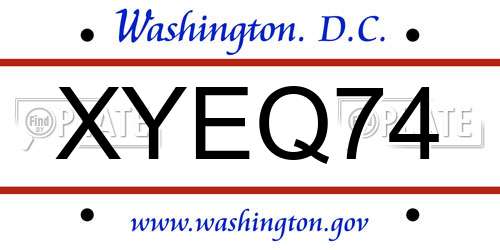 XYEQ74 District Of Columbia License Plate
