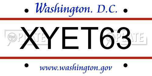 XYET63 District Of Columbia License Plate