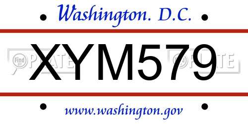XYM579 District Of Columbia License Plate