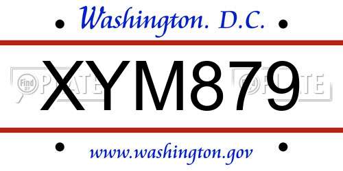 XYM879 District Of Columbia License Plate
