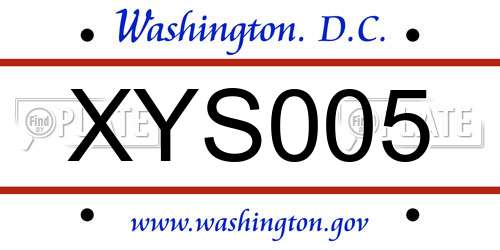XYS005 District Of Columbia License Plate
