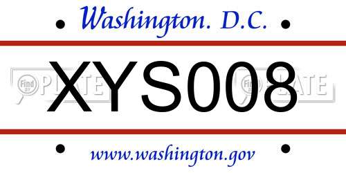 XYS008 District Of Columbia License Plate