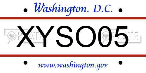 XYSO05 District Of Columbia License Plate