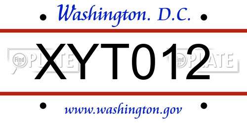 XYT012 District Of Columbia License Plate