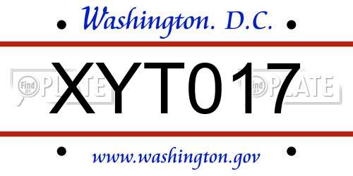 XYT017 District Of Columbia License Plate