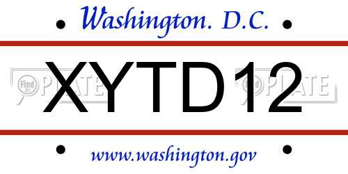 XYTD12 District Of Columbia License Plate