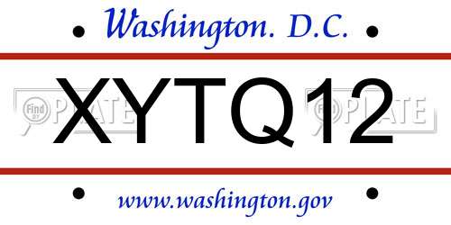 XYTQ12 District Of Columbia License Plate